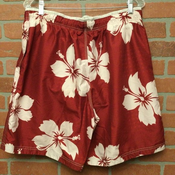 Speedo Mens Swim Trunks Board Shorts Size L Hawaiian Print red white - Picture 3 of 8